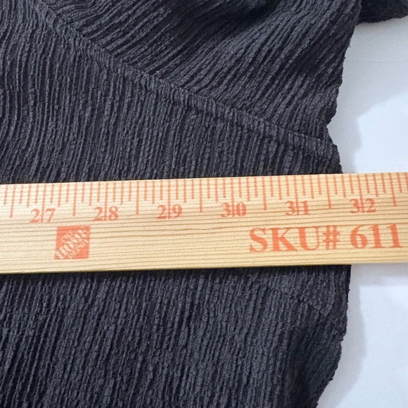 Junonia Black Textured Crinkle Blouse with Embroidered Elbow Length Sleeves. 4X - Picture 8 of 14